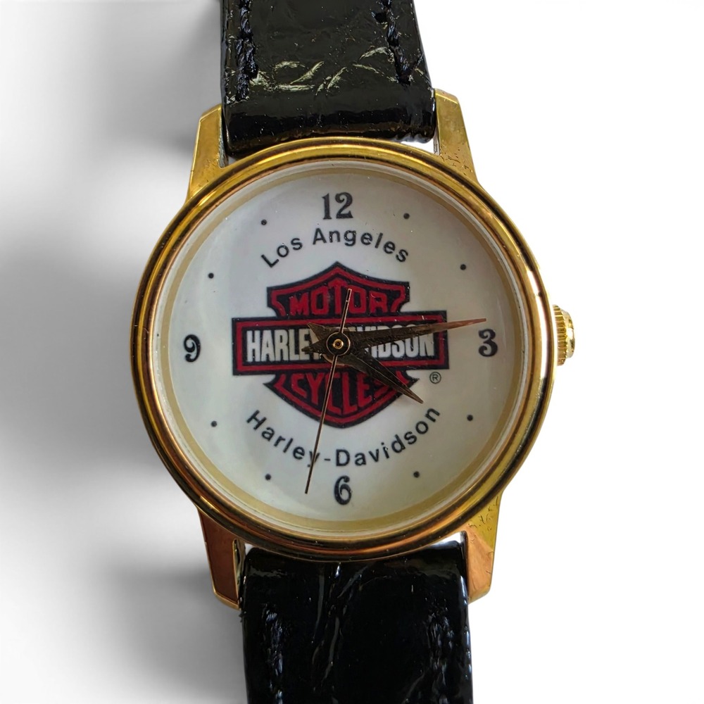 Vintage Harley-Davidson Los Angeles Image Watch Gold Tone Leather Strap Untested